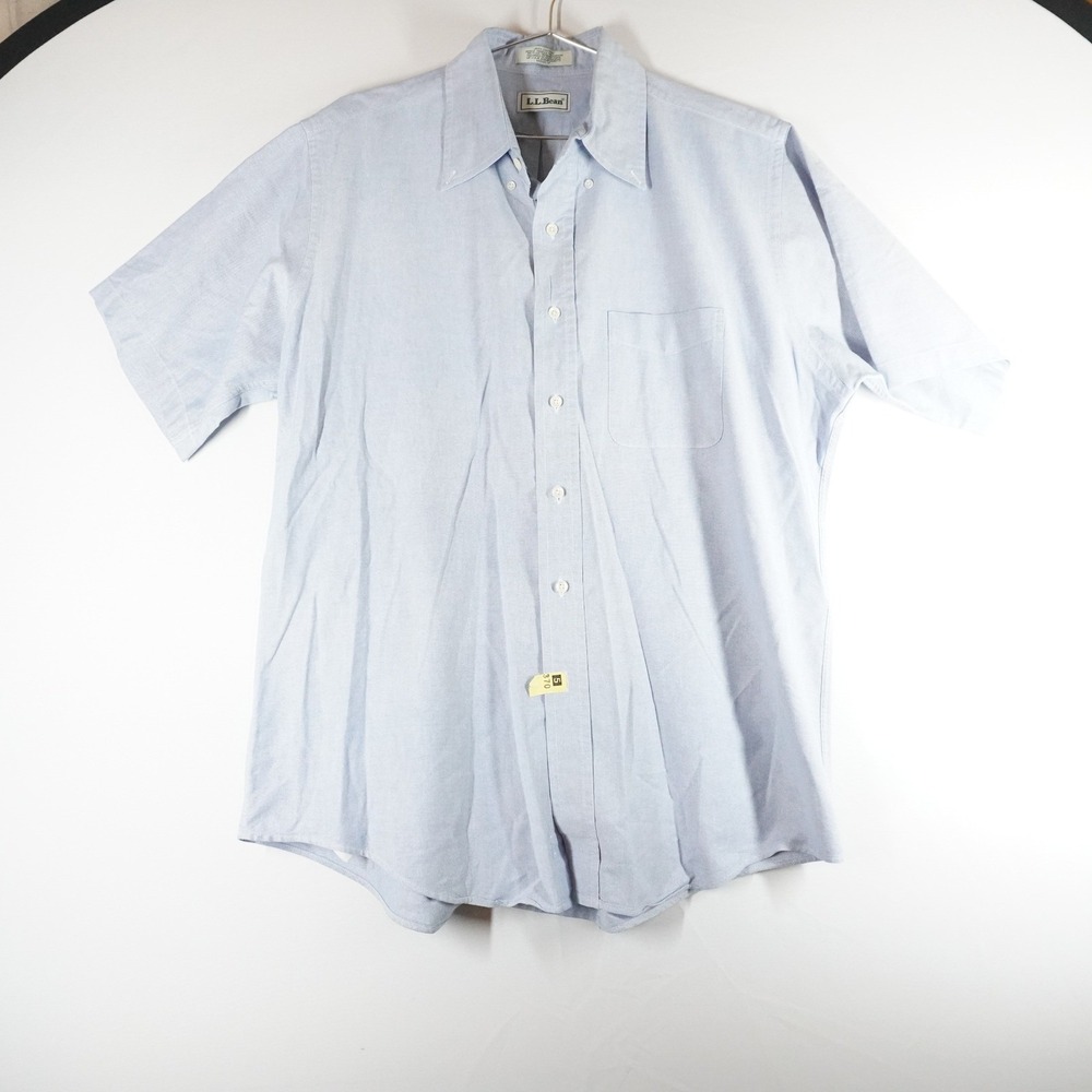 LL Bean Oxford Shirt Mens 17 Blue Short Sleeve Button Down Classic Workwear‎